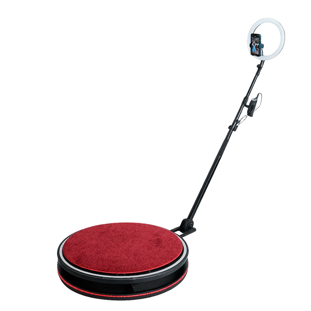 Actual NextSpin 360 booth with round platform, ring light, and rotating arm